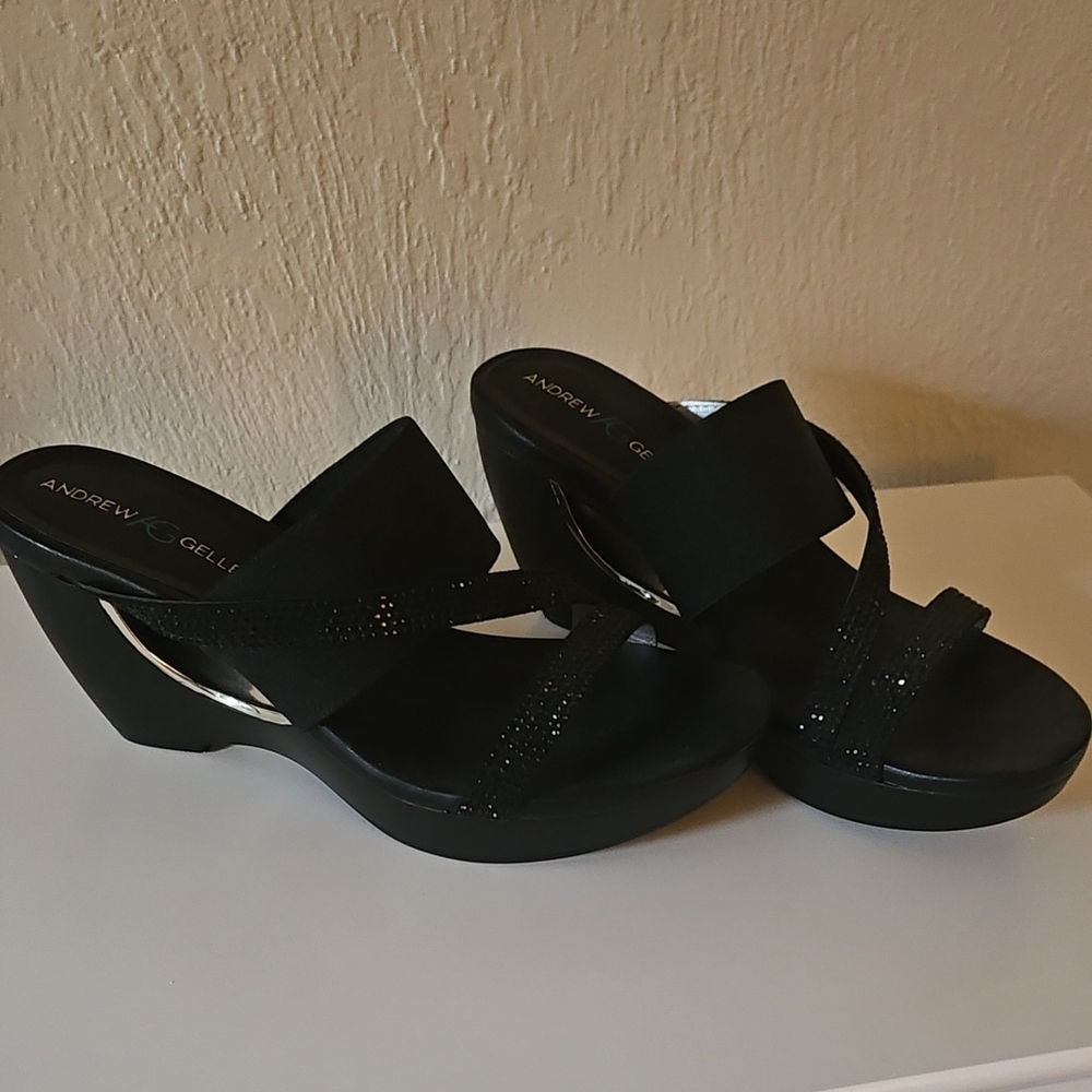 Andrew Geller Black Strappy Wedges